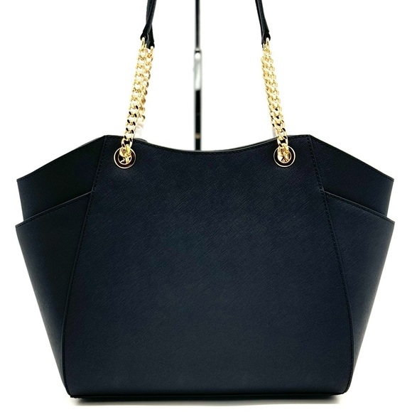 Michael Kors Jet Set Travel Large Chain Shoulder Tote Bag Black/Gold - Picture 6 of 12